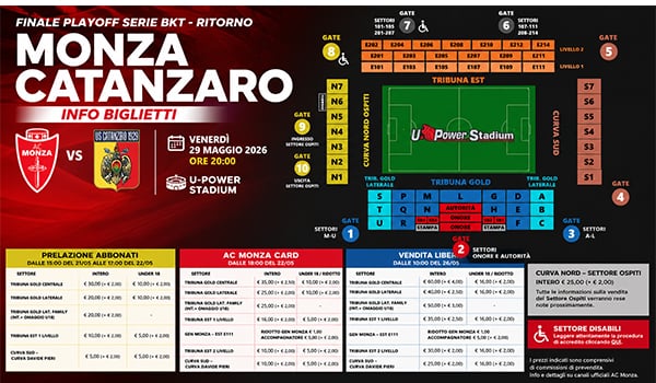 Monza in finale playoff: tagliandi in vendita libera per i tifosi della provincia di Catanzaro con Fidelity Card