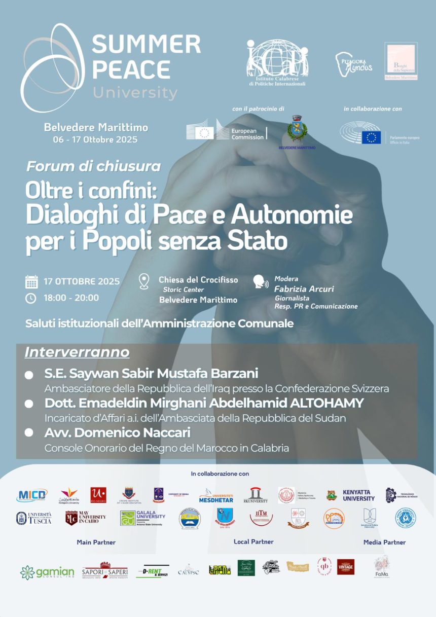  IL 17 OTTOBRE SI CHIUDE LA SUMMER PEACE UNIVERSITY CON UN FORUM INTERNAZIONALE